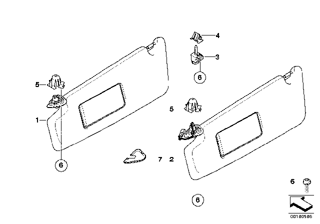 2007 BMW X3 Sun Visors Diagram