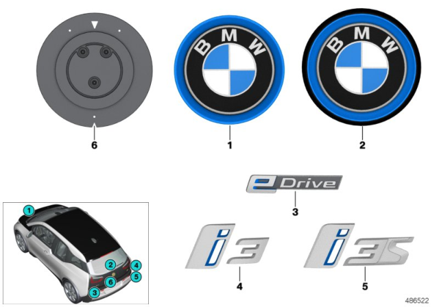 2018 BMW i3s Emblems / Letterings Diagram