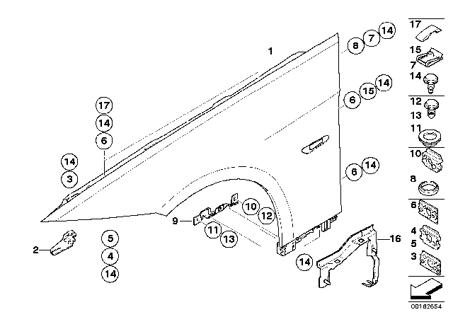 2013 BMW 328i Front Side Panel / Mounting Parts Diagram