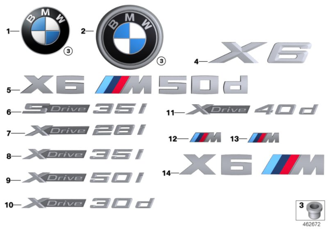 2015 BMW X6 Trunk Lid Emblem Diagram for 51147318697