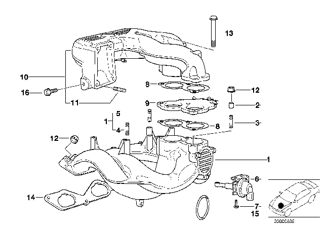 1995 BMW 318is Intake Manifold Upper Part Diagram for 11611743139