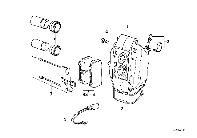 1995 BMW 850Ci Front Wheel Brake, Brake Pad Sensor Diagram