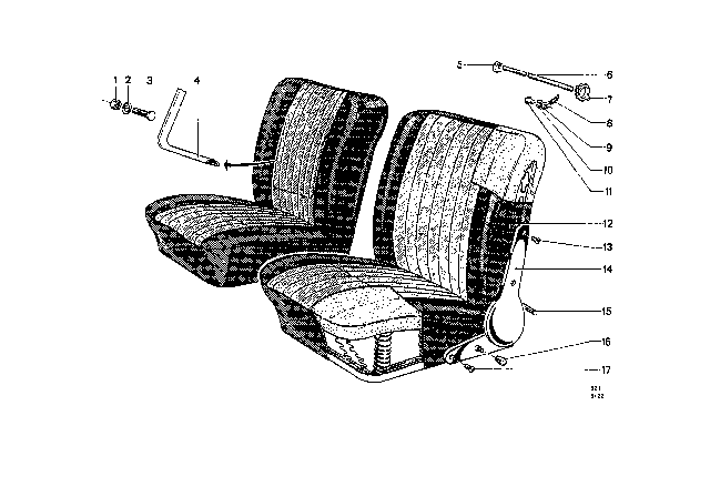 1969 BMW 2000 Single Parts Of Front Seat Controls Diagram 2