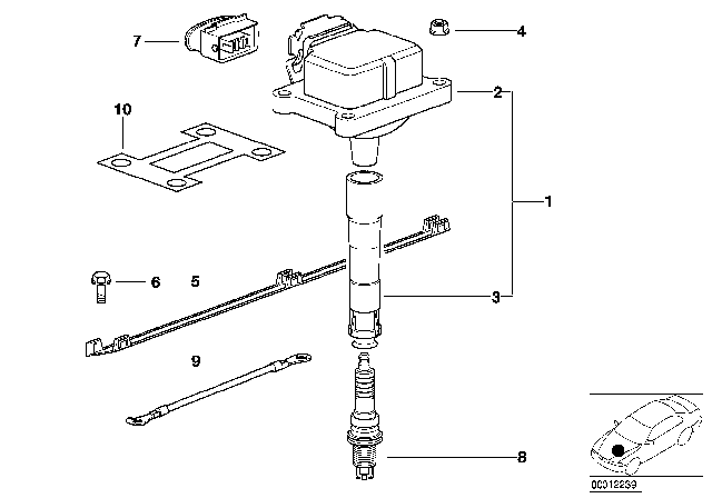 1992 BMW 525i Ignition Coil / Spark Plug Diagram