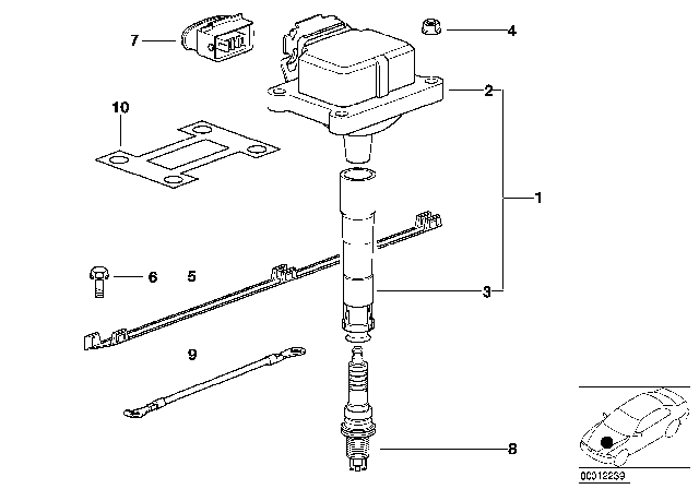 1994 BMW 525i Ignition Coil / Spark Plug Diagram