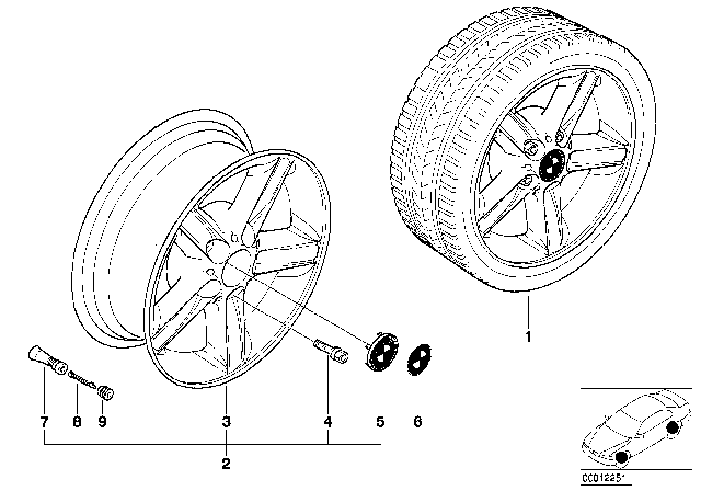 2002 BMW 325xi BMW Light Alloy Wheel Star Spokes Diagram 1