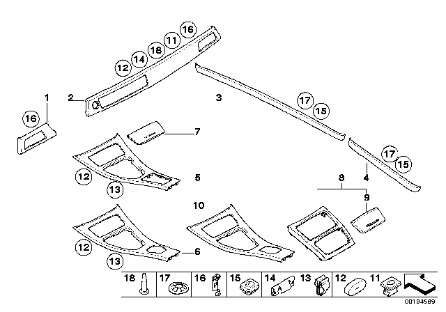 2009 BMW 328i Interior Trim Strips Diagram 1