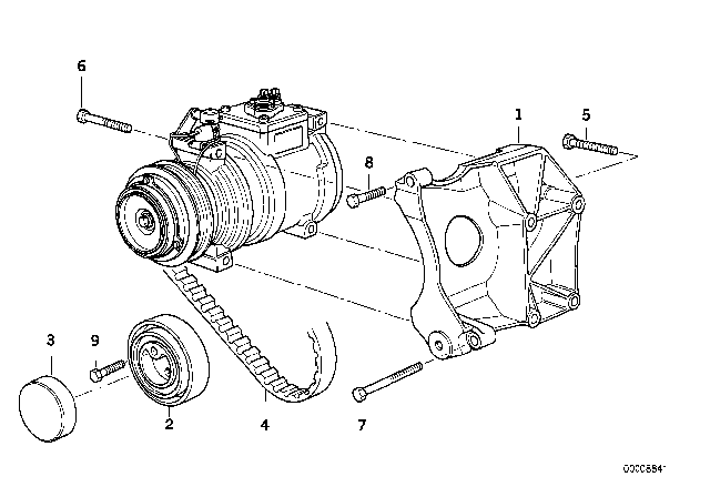 1994 BMW 318is Air Conditioning Compressor - Supporting Bracket Diagram