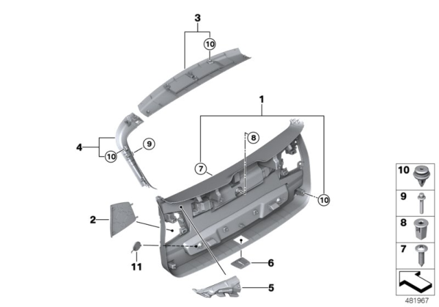 2017 BMW X1 Left Trunk Lid Panel Trim Diagram for 51498064789