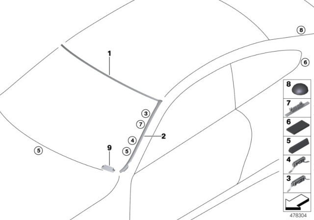 2015 BMW 428i Glazing, Mounting Parts Diagram