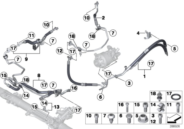 2014 BMW 535d xDrive Power Steering / Oil Pipe Diagram