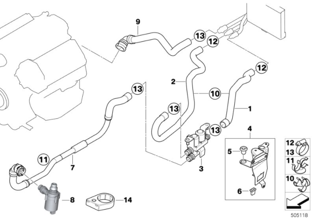 2005 BMW X5 Water Valve / Water Hose Diagram