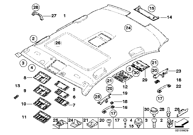 2004 BMW 525i Headlining / Handle Diagram