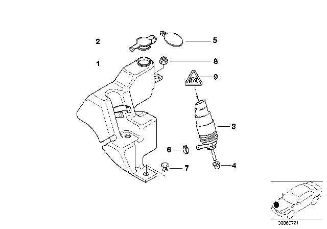 2002 BMW 525i Windshield Cleaning Container Diagram 2