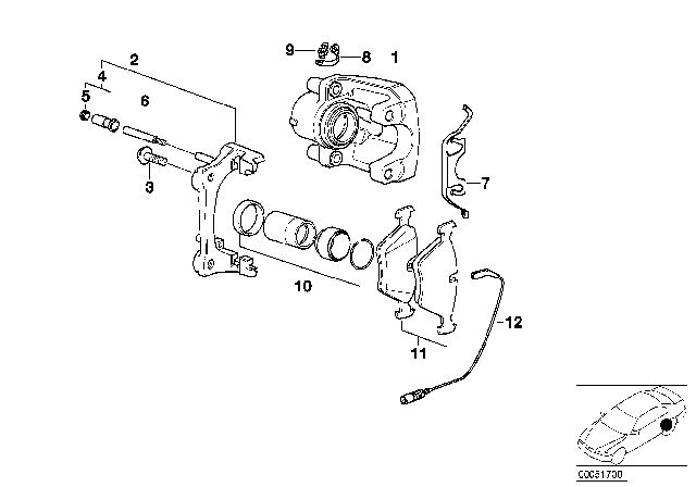 2003 BMW 325Ci Rear Wheel Brake, Brake Pad Sensor Diagram