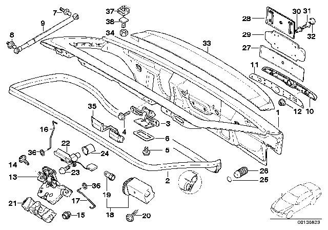 1999 BMW Z3 Single Components For Trunk Lid Diagram