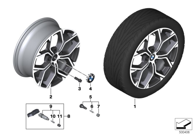 2020 BMW X1 BMW Light-Alloy Wheel, V-Spoke Diagram 2