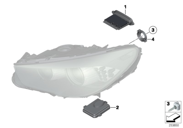 2014 BMW 528i Headlight, Electronic Components / Bulbs Diagram