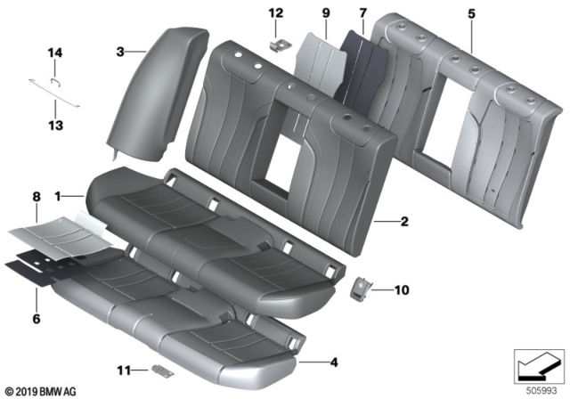 2020 BMW 530i xDrive Foam Section, Basic, Backrest Diagram for 52207386046