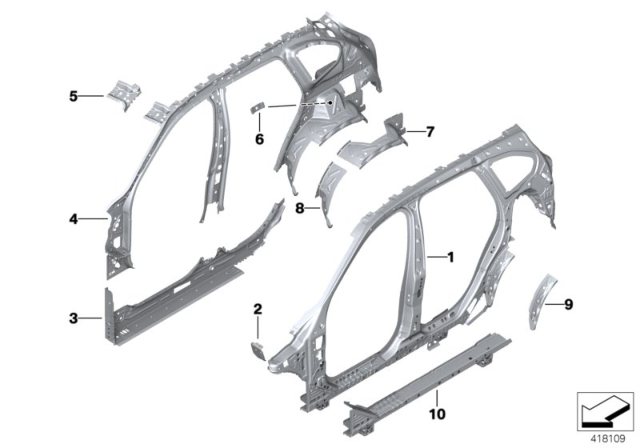 2017 BMW X1 Right Interior Side Frame Diagram for 41007436122