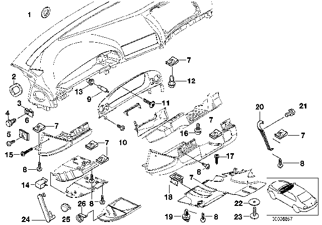 2003 BMW 540i Mounting Parts, Instrument Panel Diagram 2
