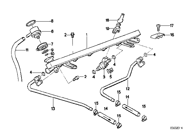 1993 BMW M5 Fuel Injector Diagram for 13641466392
