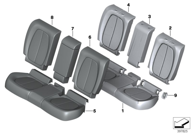 2017 BMW X1 REAR CLOTH/LEATHER SEAT COVE Diagram for 52207467731