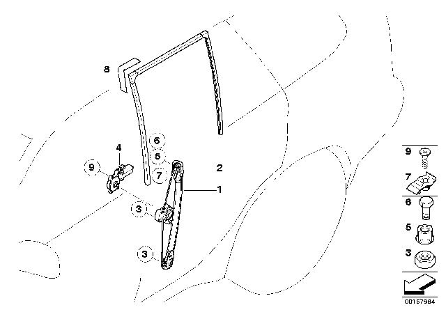 2004 BMW X5 Rear Right Window Guide Diagram for 51357020584