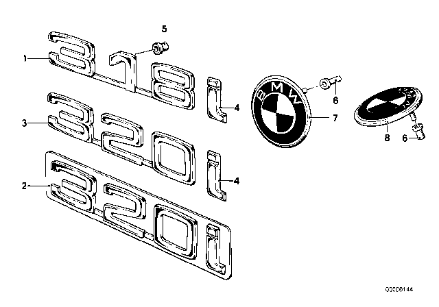 1979 BMW 320i Emblems / Letterings Diagram