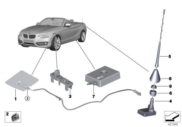 2015 BMW 228i xDrive Single Parts, Telephone Aerial Diagram