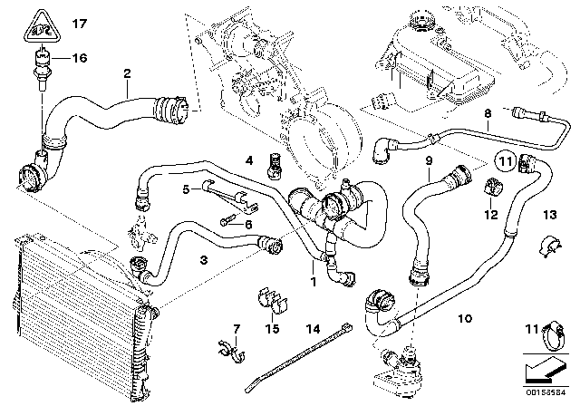2000 BMW X5 Cooling System - Water Hoses Diagram