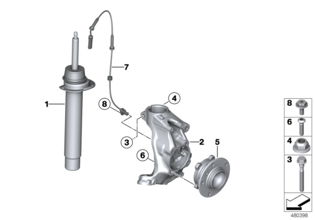 2016 BMW 328i Front Spring Strut / Carrier / Wheel Bearing Diagram