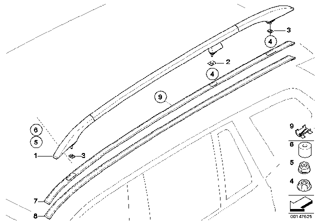 2005 BMW X3 Roof Moulding Prime-Coated Left Diagram for 51133413249