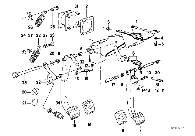 1986 BMW 325e Pedals / Stop Light Switch Diagram