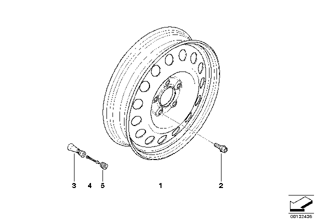 2005 BMW 525i Compact Spare Wheel, Steel, Black Diagram