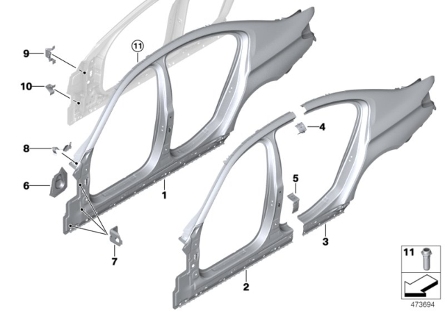 2020 BMW 530i Reinforcement Plate, C-Pillar, Right Diagram for 41007437600