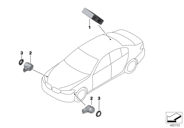 2018 BMW 530e xDrive ULTRASONIC SENSOR, AZURITE B Diagram for 66209459583