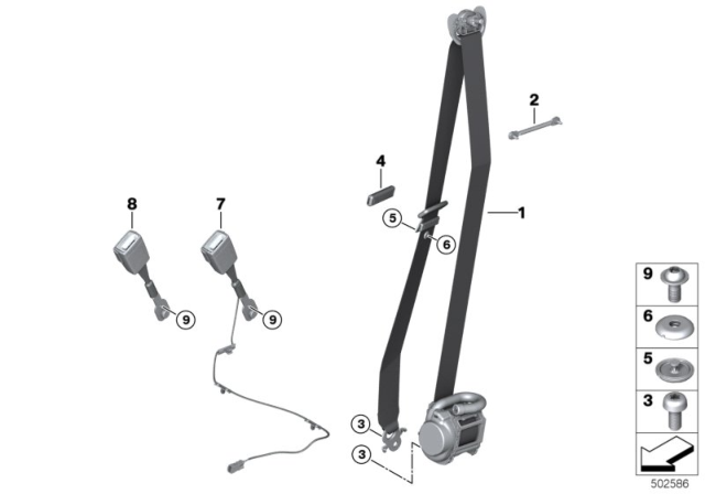 2019 BMW 540i Safety Belt Front Diagram