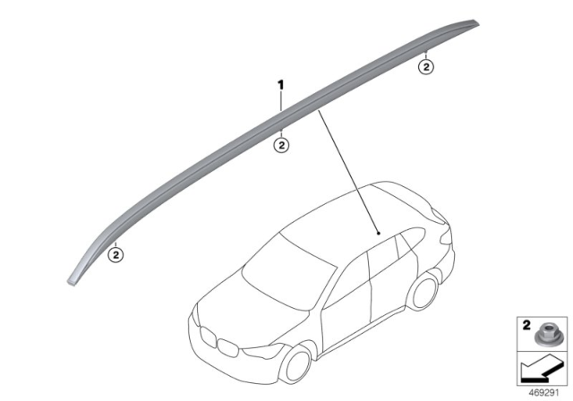 2019 BMW X1 Retrofit, Roof Rails Diagram