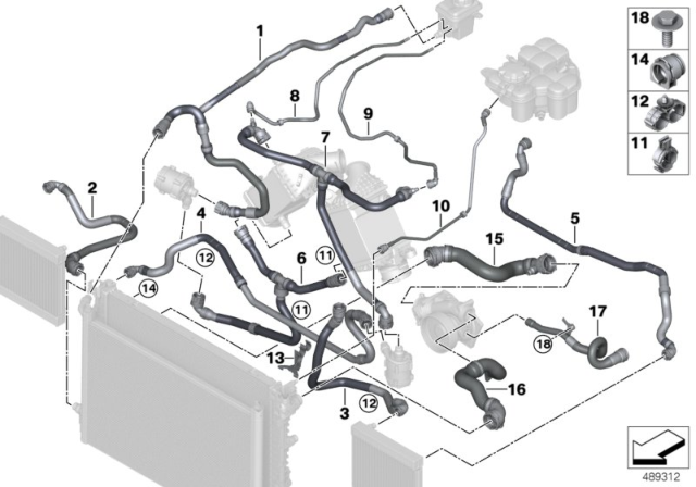 2018 BMW M5 Cooling System Coolant Hoses Diagram 1