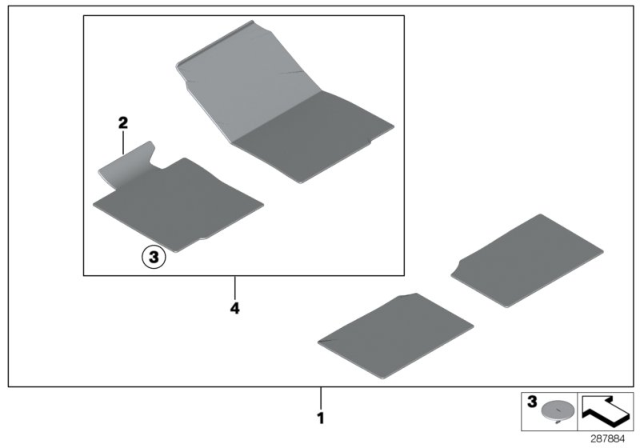 2012 BMW 128i Floor Mats Velours Diagram