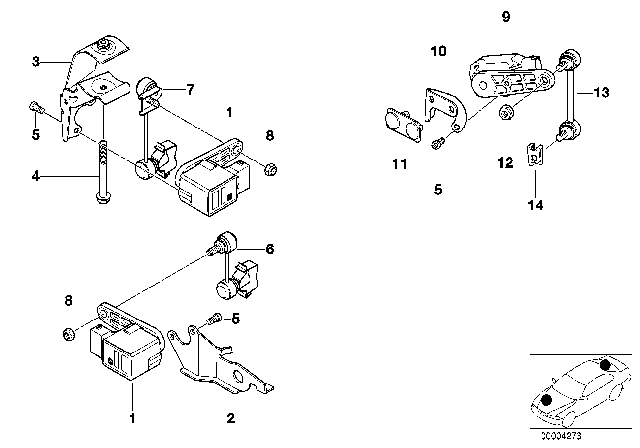 1997 BMW 528i Headlight Vertical Aim Control Sensor Diagram 2