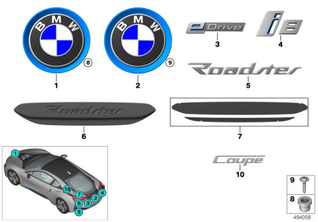 2020 BMW i8 Front Emblem Diagram for 51147355205