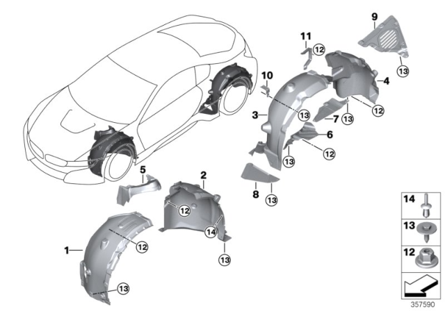 2015 BMW i8 Wheel Arch Trim Diagram
