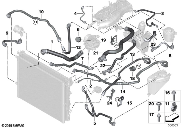 2018 BMW 530i xDrive Cooling System Coolant Hoses Diagram