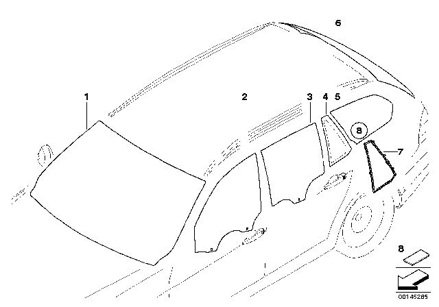 2008 BMW 328i Green Side Window With Right Gasket Diagram for 51377222252