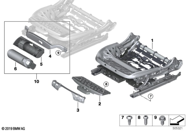 2020 BMW 840i Seat, Front, Seat Frame Diagram