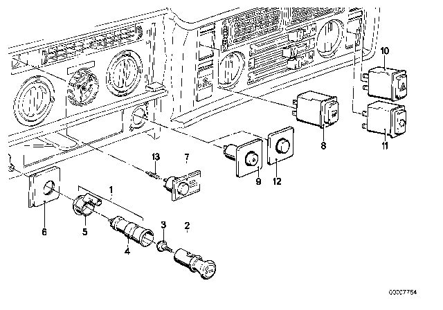 1978 BMW 633CSi Switch Air Conditioning Diagram for 61311372354
