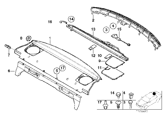 2006 BMW 325Ci Rear Window Shelf / Sun Blind Diagram