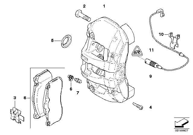 2012 BMW 135i Front Wheel Brake, Brake Pad Sensor Diagram